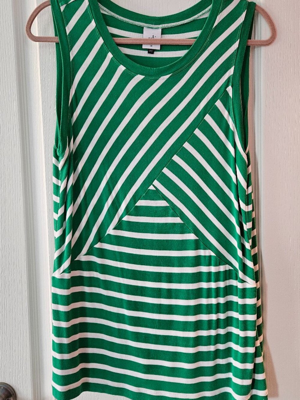 CAbi Green and White Diagonal Striped Tank Top - Style #5758 - Sz M